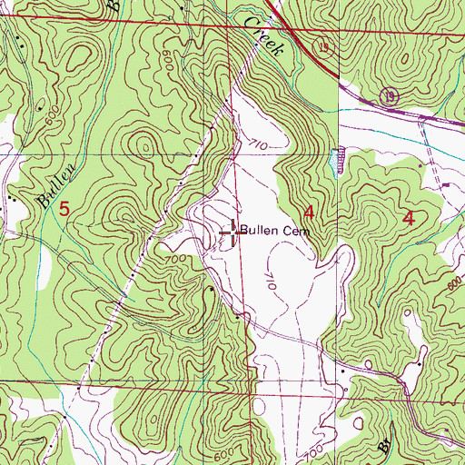 Topographic Map of Bullen Cemetery, AL