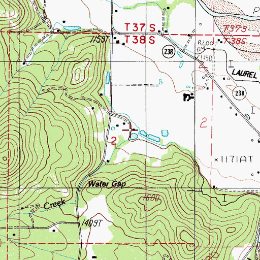 Topographic Map of Water Gap Creek, OR