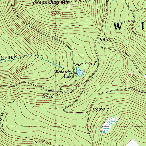 Topographic Map of Waterdog Lake, OR