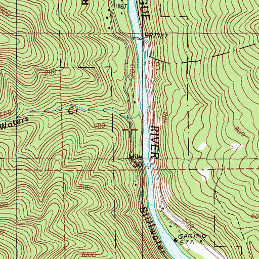 Topographic Map of Waters Creek Campground (historical), OR