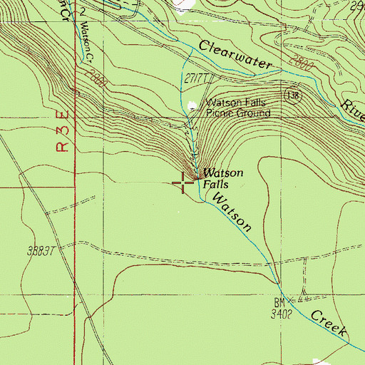 Topographic Map of Watson Falls, OR