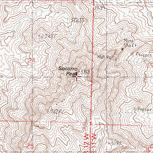 Topographic Map of Socorro Peak, AZ