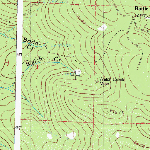 Topographic Map of Welch Creek Mine, OR