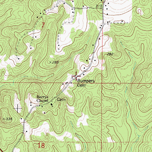 Topographic Map of Bumpers Cemetery, AL