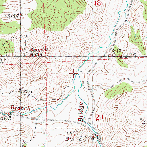 Topographic Map of West Branch Bridge Creek, OR