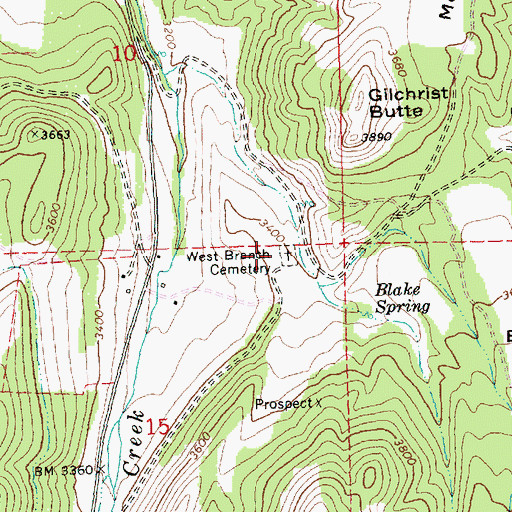 Topographic Map of West Branch Cemetery, OR