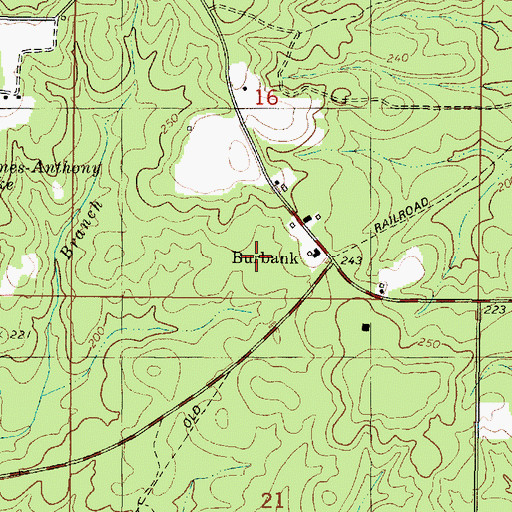 Topographic Map of Burbank, AL