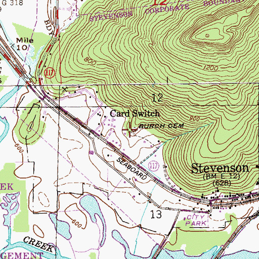 Topographic Map of Burch Cemetery, AL