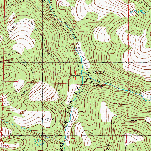 Topographic Map of West Fork Lick Creek, OR