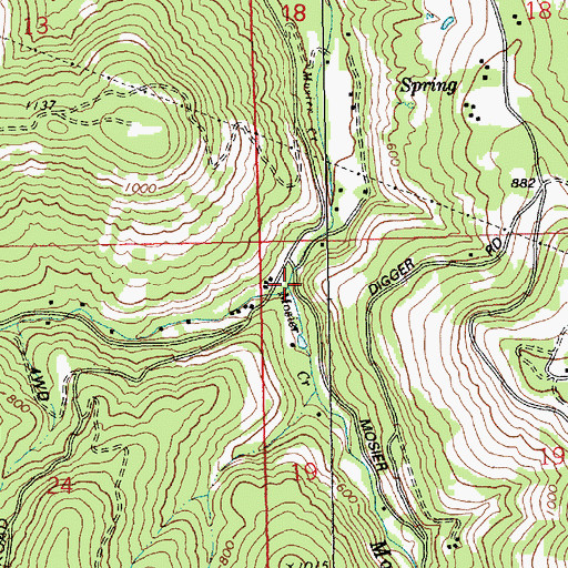 Topographic Map of West Fork Mosier Creek, OR