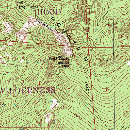Topographic Map of West Zigzag Lookout, OR