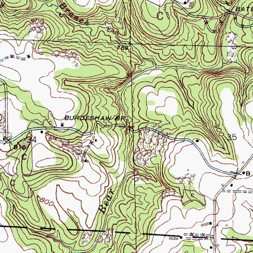 Topographic Map of Burdeshaw Bridge, AL