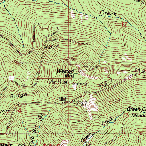 Topographic Map of Weston Mountain, OR