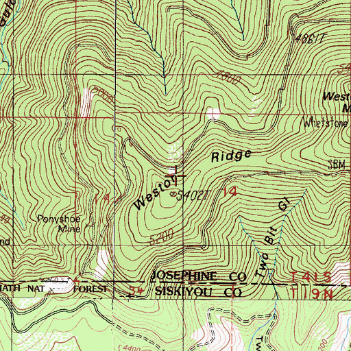 Topographic Map of Weston Ridge, OR
