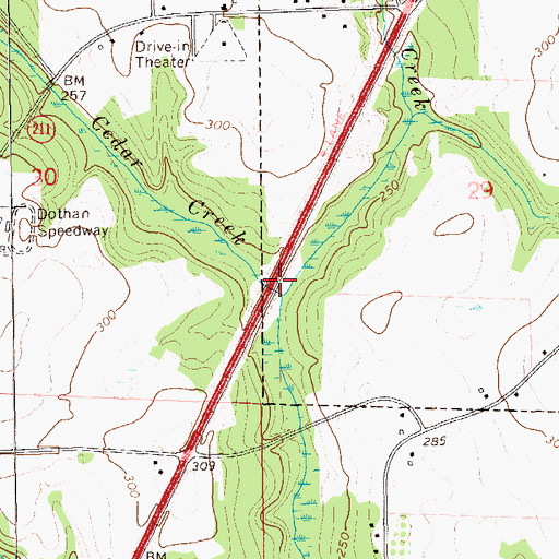 Topographic Map of Burdeshaw Mill Creek, AL