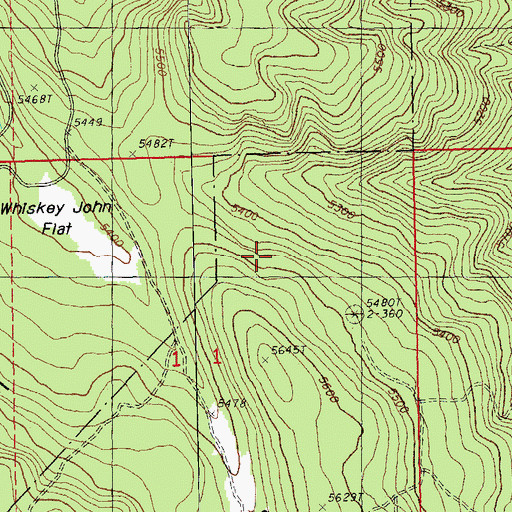 Topographic Map of Whiskey John Flat, OR