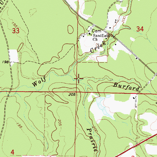 Topographic Map of Burford Branch, AL
