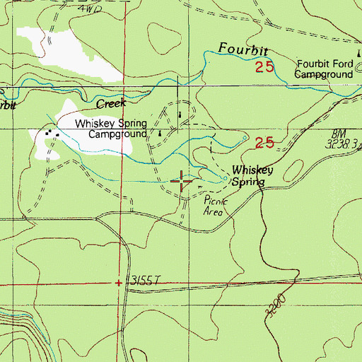 Topographic Map of Whiskey Spring Recreation Site, OR