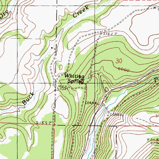 Topographic Map of Whiting Spring, OR