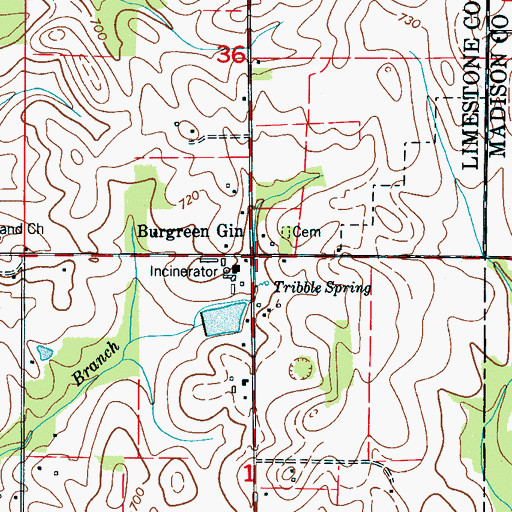 Topographic Map of Burgreen Gin, AL