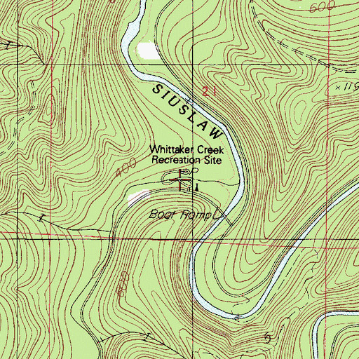 Topographic Map of Whittaker Creek, OR
