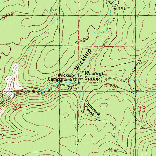 Topographic Map of Wickiup Campground (historical), OR