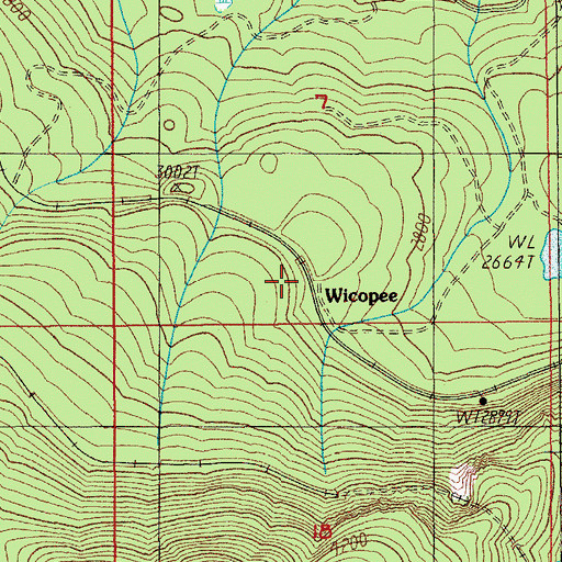 Topographic Map of Wicopee, OR