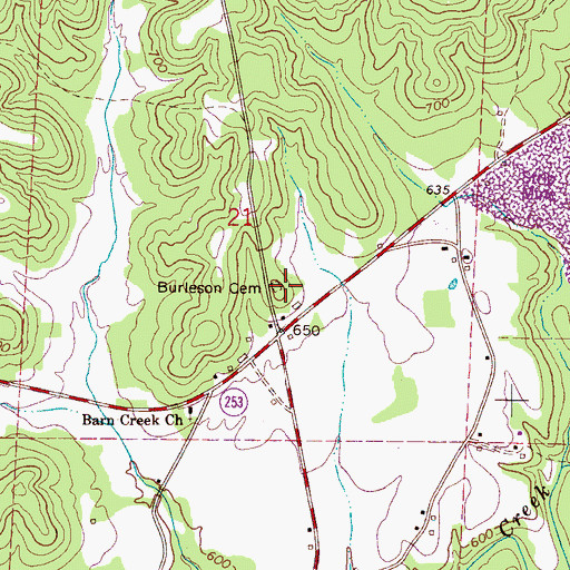 Topographic Map of Burleson Cemetery, AL