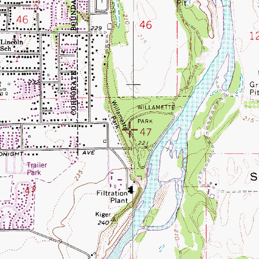 Topographic Map of Willamette City Park, OR