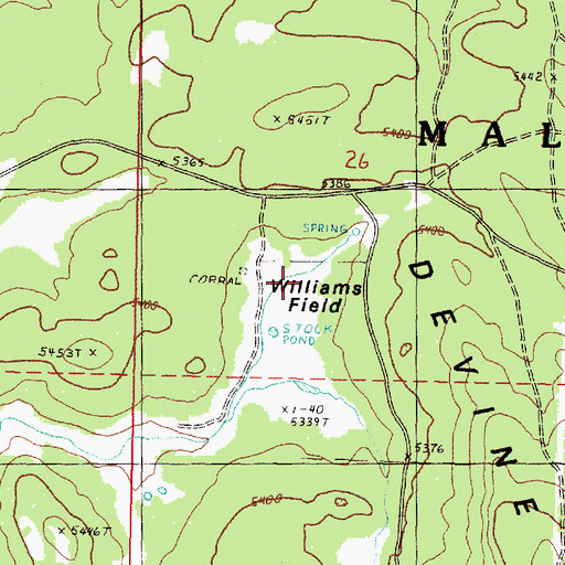 Topographic Map of Williams Field, OR