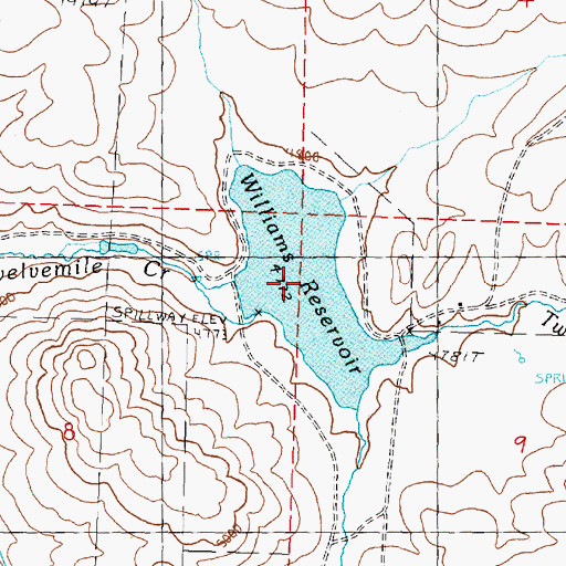 Topographic Map of Williams Reservoir, OR