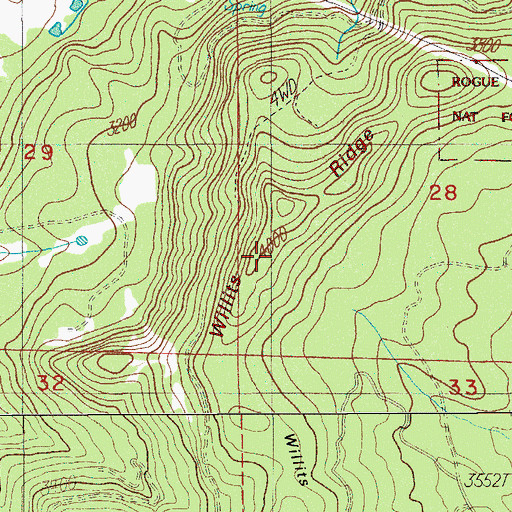 Topographic Map of Willits Ridge, OR