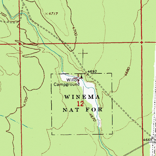 Topographic Map of Willow Campground, OR
