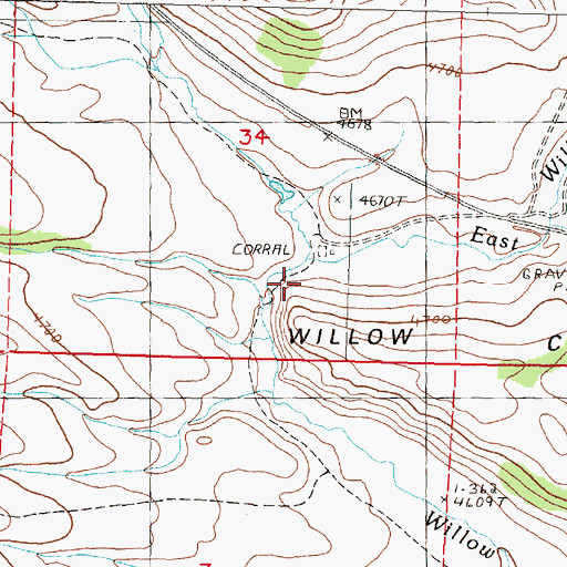 Topographic Map of Willow Creek Flats, OR