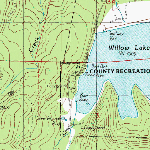 Topographic Map of Willow Creek Resort, OR