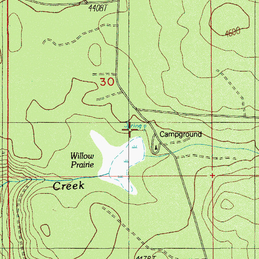 Topographic Map of Willow Prairie Recreation Site, OR