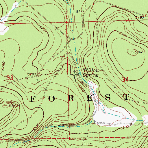 Topographic Map of Willow Spring, OR