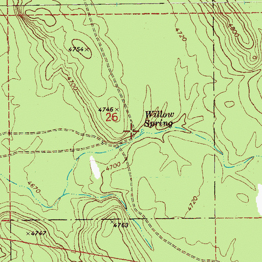 Topographic Map of Willow Spring, OR