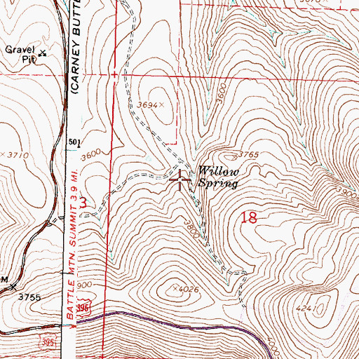 Topographic Map of Willow Spring, OR