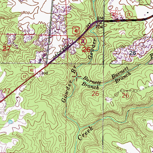 Topographic Map of Burnett Branch, AL