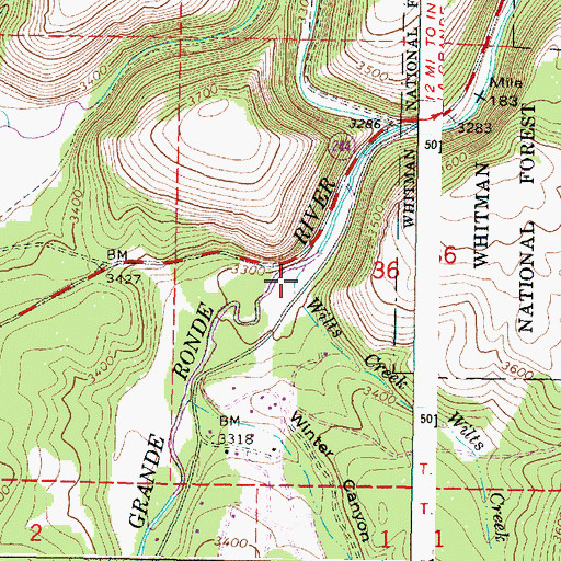 Topographic Map of Wilts Creek, OR