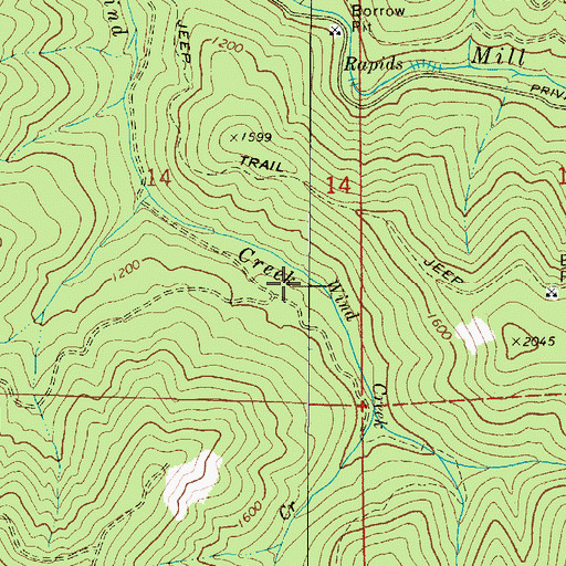 Topographic Map of Wind Creek, OR