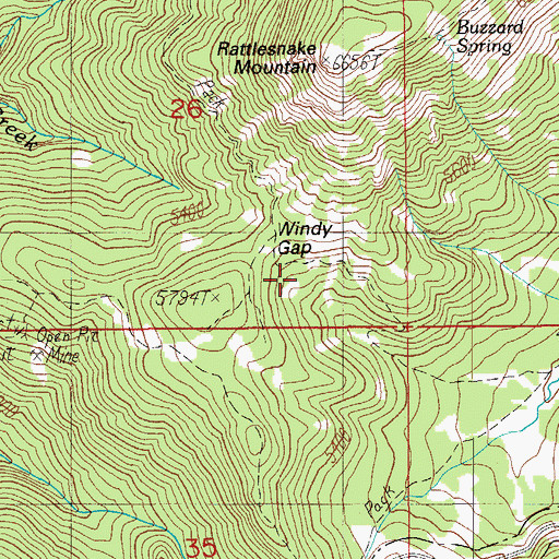 Topographic Map of Windy Gap, OR