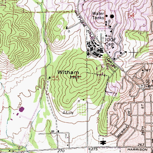 Topographic Map of Witham Hill, OR