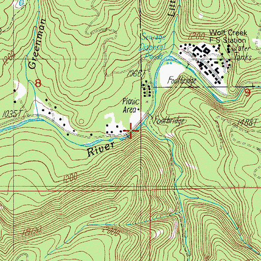 Topographic Map of Wolf Creek, OR