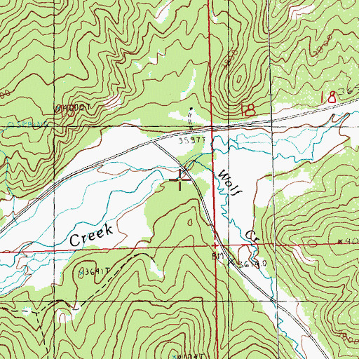 Topographic Map of Wolf Creek, OR