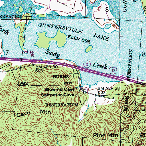 Topographic Map of Burns Reservation, AL