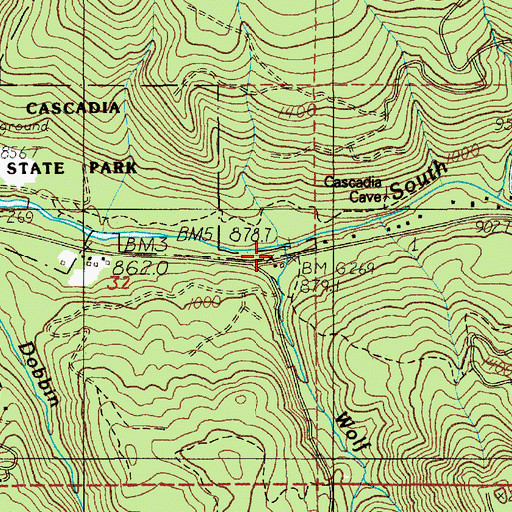 Topographic Map of Wolf Creek, OR