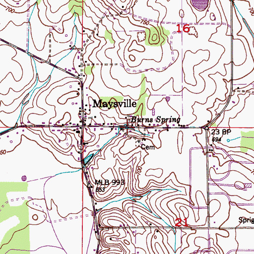 Topographic Map of Burns Spring, AL
