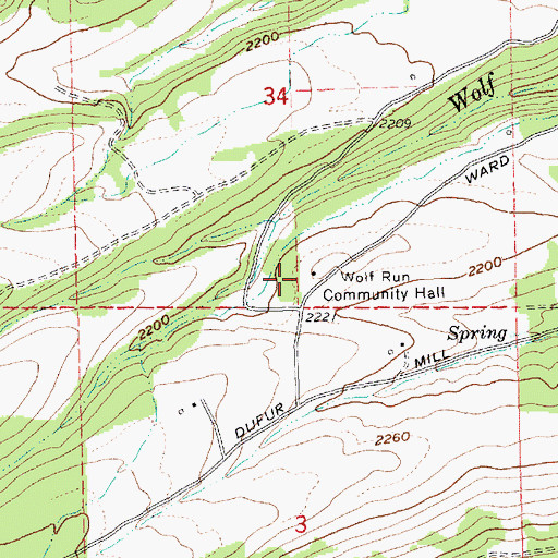 Topographic Map of Wolf Run Community Hall, OR